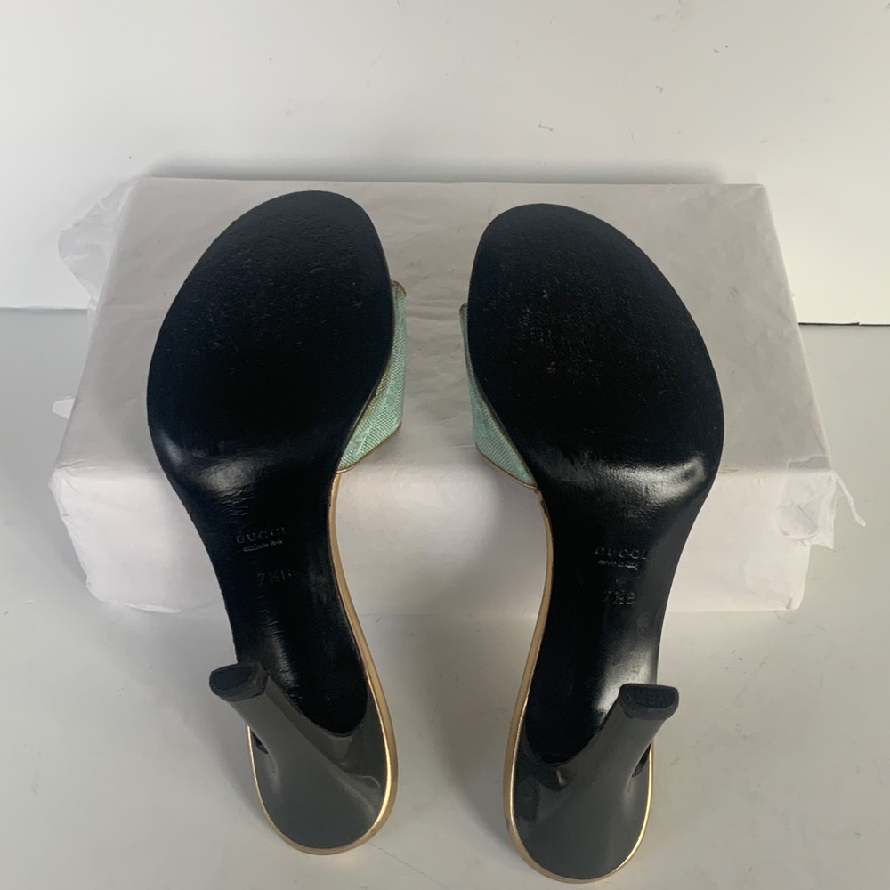 Gucci GG logo blue green canvas slide sandal  37.5 - Picture 8 of 8